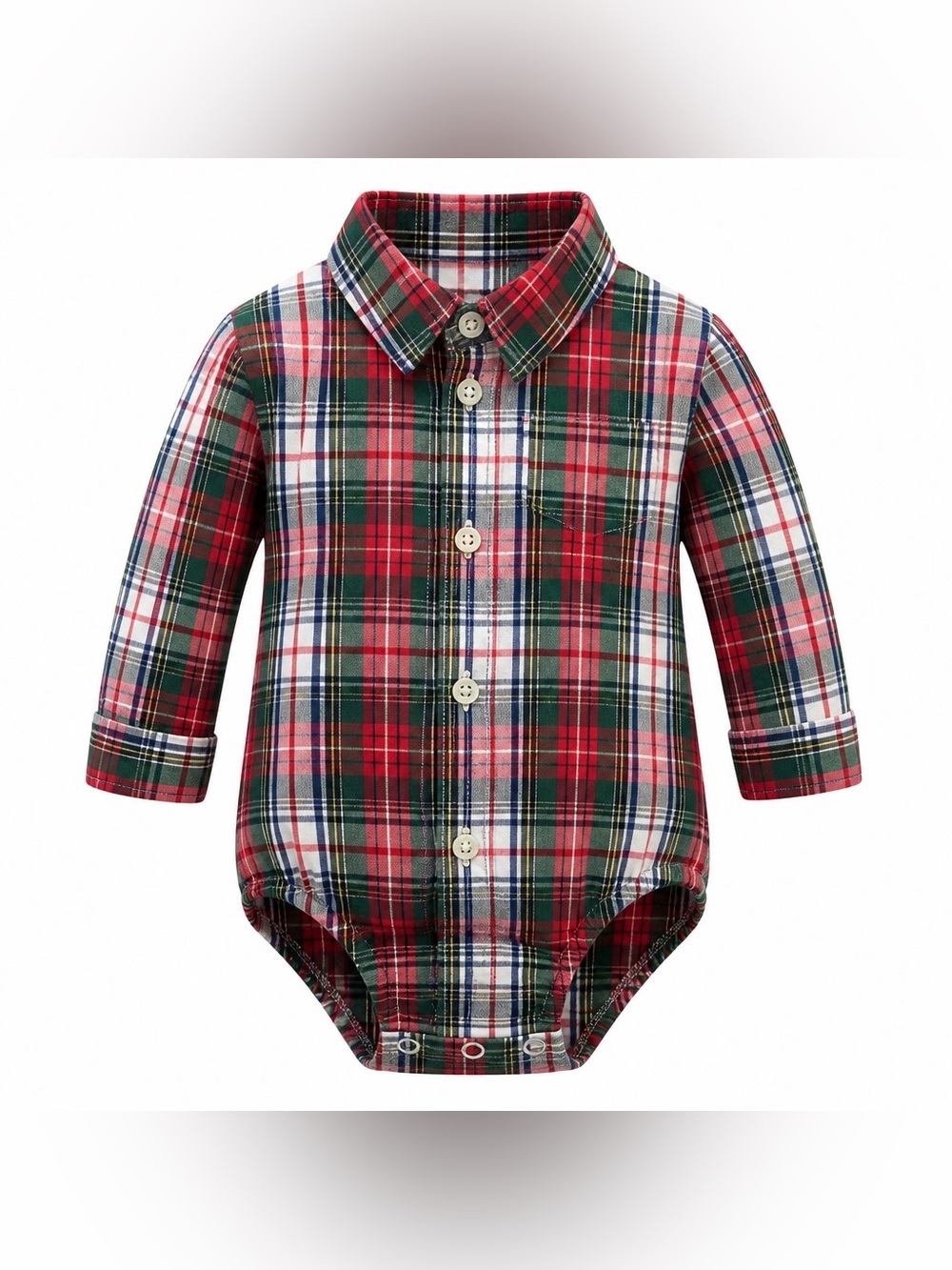 GAP - long sleeve button down plaid onesie dress shirt/top. Size 12-18 months